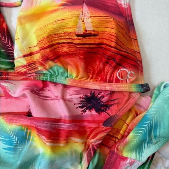 OP Ocean Pacific Multi Colored One Piece Monokini Backless Halter Large (Jr) - Picture 6 of 6